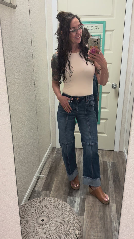 Suzie Q SLOUCHY CROP WIDE SEAM DETAILED JEANS Risen Jeans