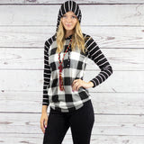 Black/White  Buffalo Plaid & Stripes Hoodie