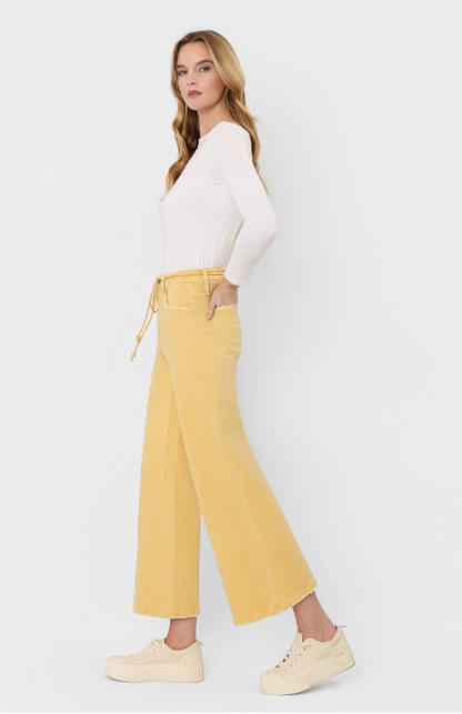 Sunshine High Rise Drawstring Color Crop Wide Leg Jeans