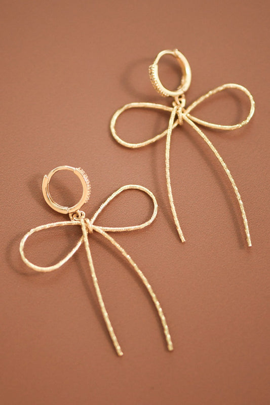 Trendy Gold Bow Knot Earrings, Wire Bow Rope Drops