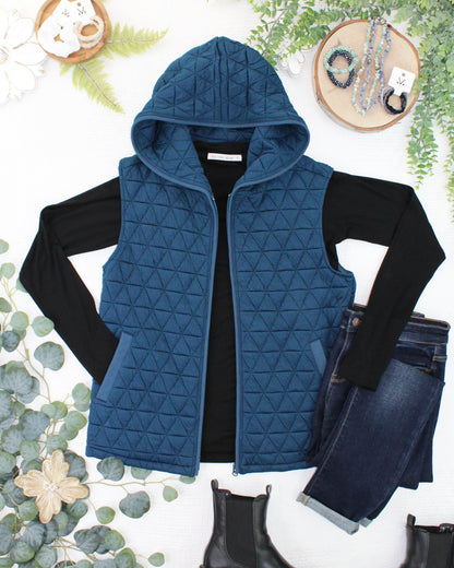 Teal Heather Geometric Hooded Vest