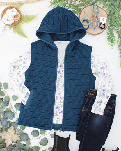 Teal Heather Geometric Hooded Vest